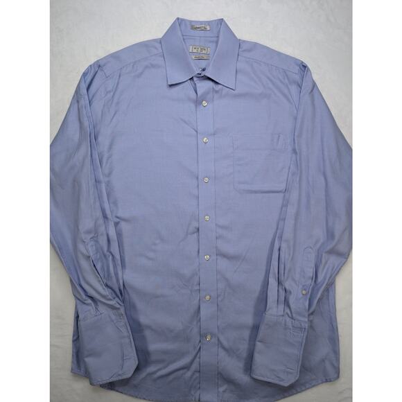 W.H. Belk Mens Button Up Dress Shirt 16x34/35 Large Blue Wrinkle Free Cuff Links - Picture 3 of 5